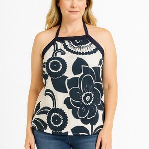 Oasis True Vintage Y2K Halter Top Navy/white pattern Size 8 AR17